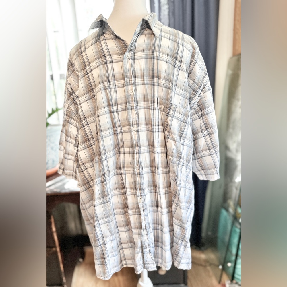Faded Glory Men's Casual Plaid Shirt - Blue and White